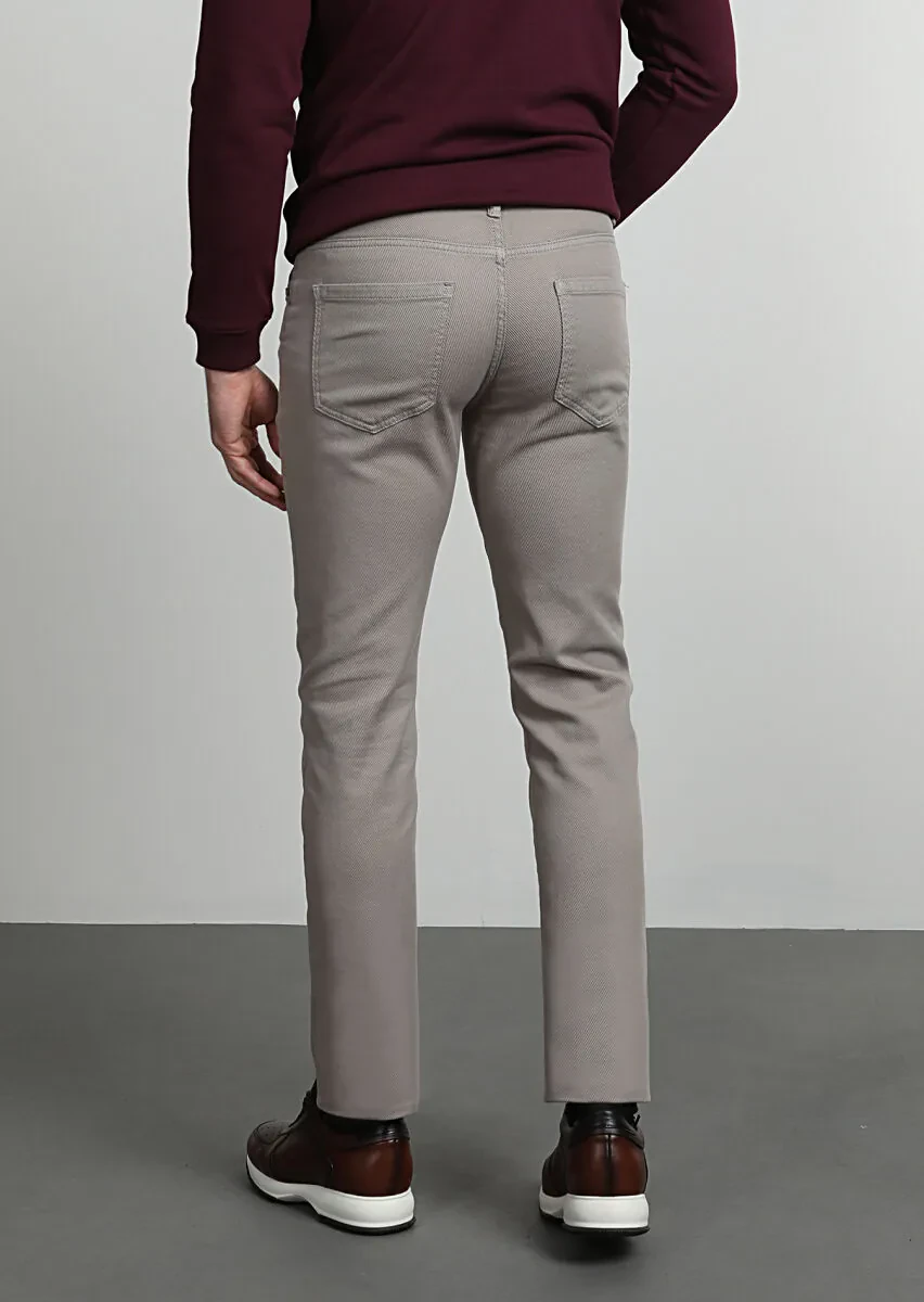 Bej Düz Dokuma Slim Fit Casual Pamuk Karışımlı Pantolon - 4