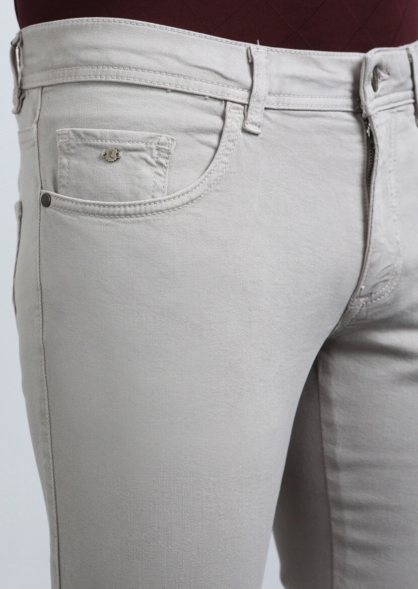 Bej Düz Dokuma Slim Fit Casual Pamuk Karışımlı Pantolon - 3