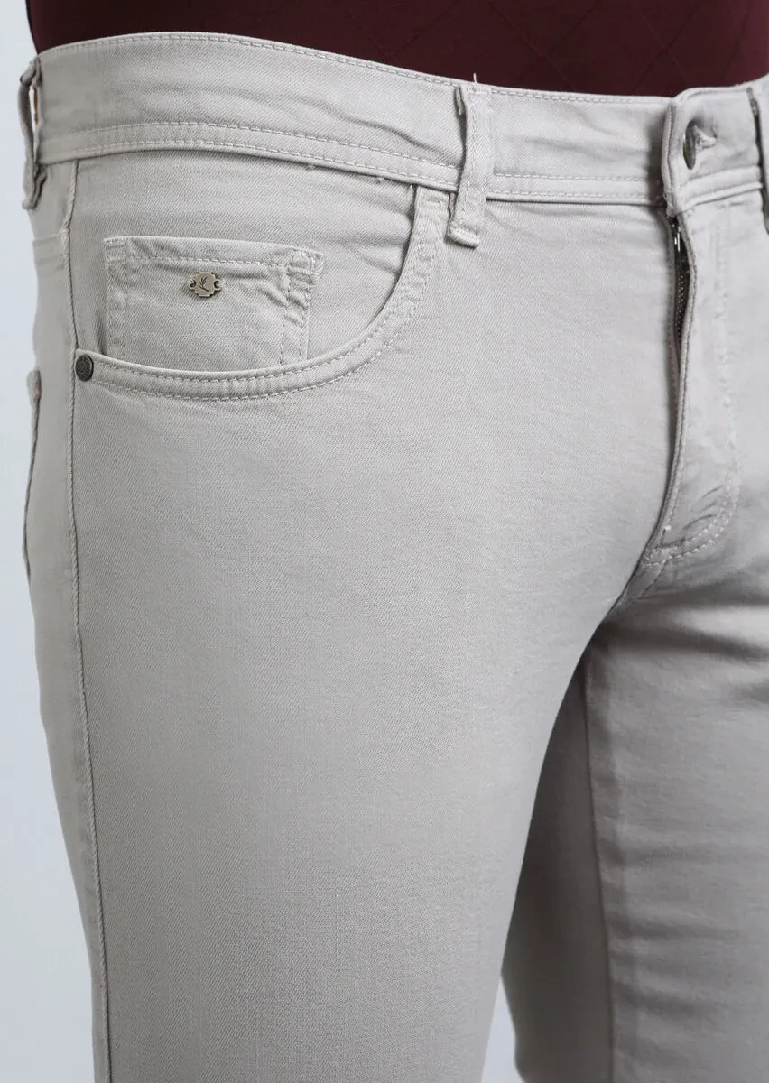 Bej Düz Dokuma Slim Fit Casual Pamuk Karışımlı Pantolon - 3