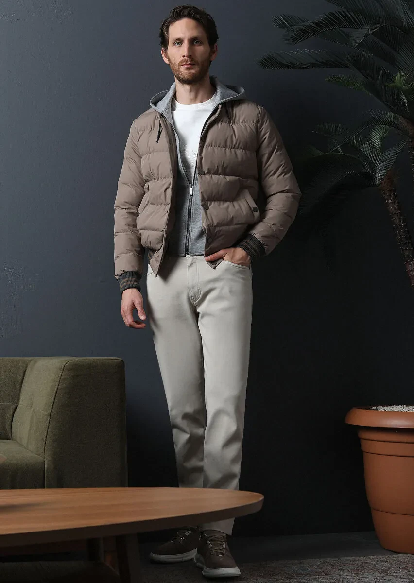 Bej Düz Dokuma Slim Fit Casual Pamuk Karışımlı Pantolon - 4