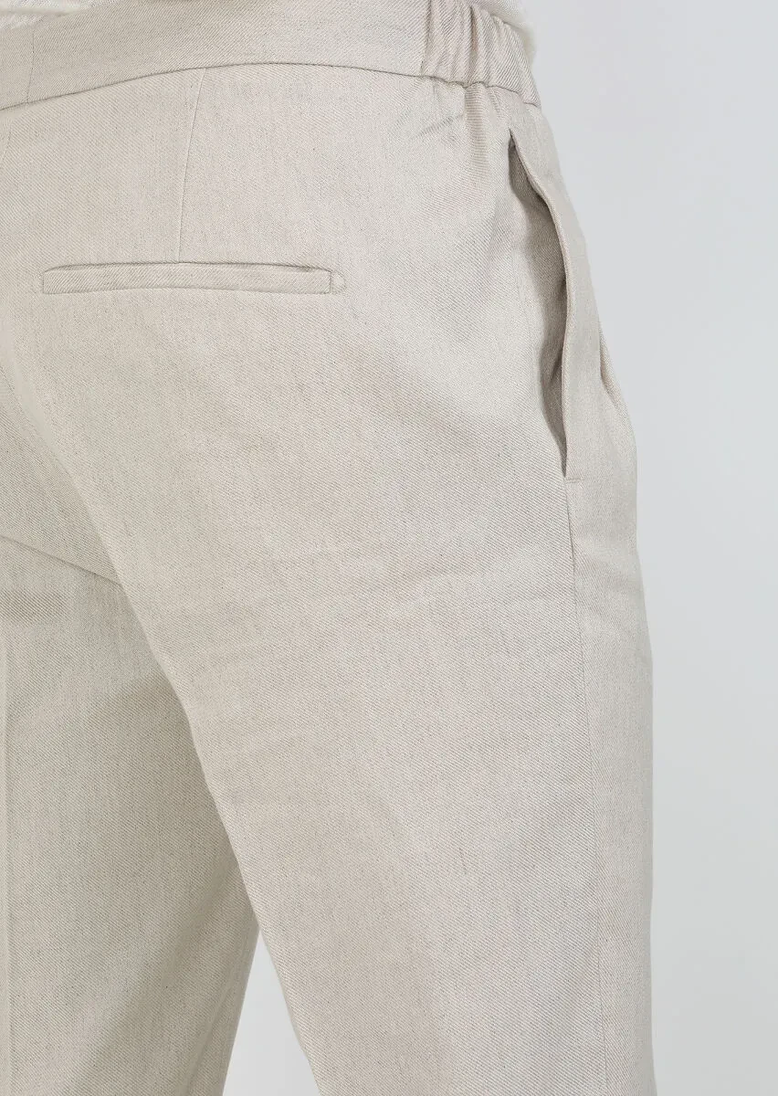 Bej Düz Dokuma Slim Fit Casual Pamuk Karışımlı Pantolon - 4