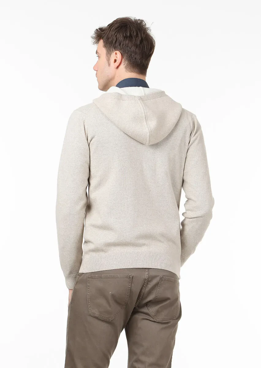 Bej Düz Örgü Yün Karışımlı Hırka - 4