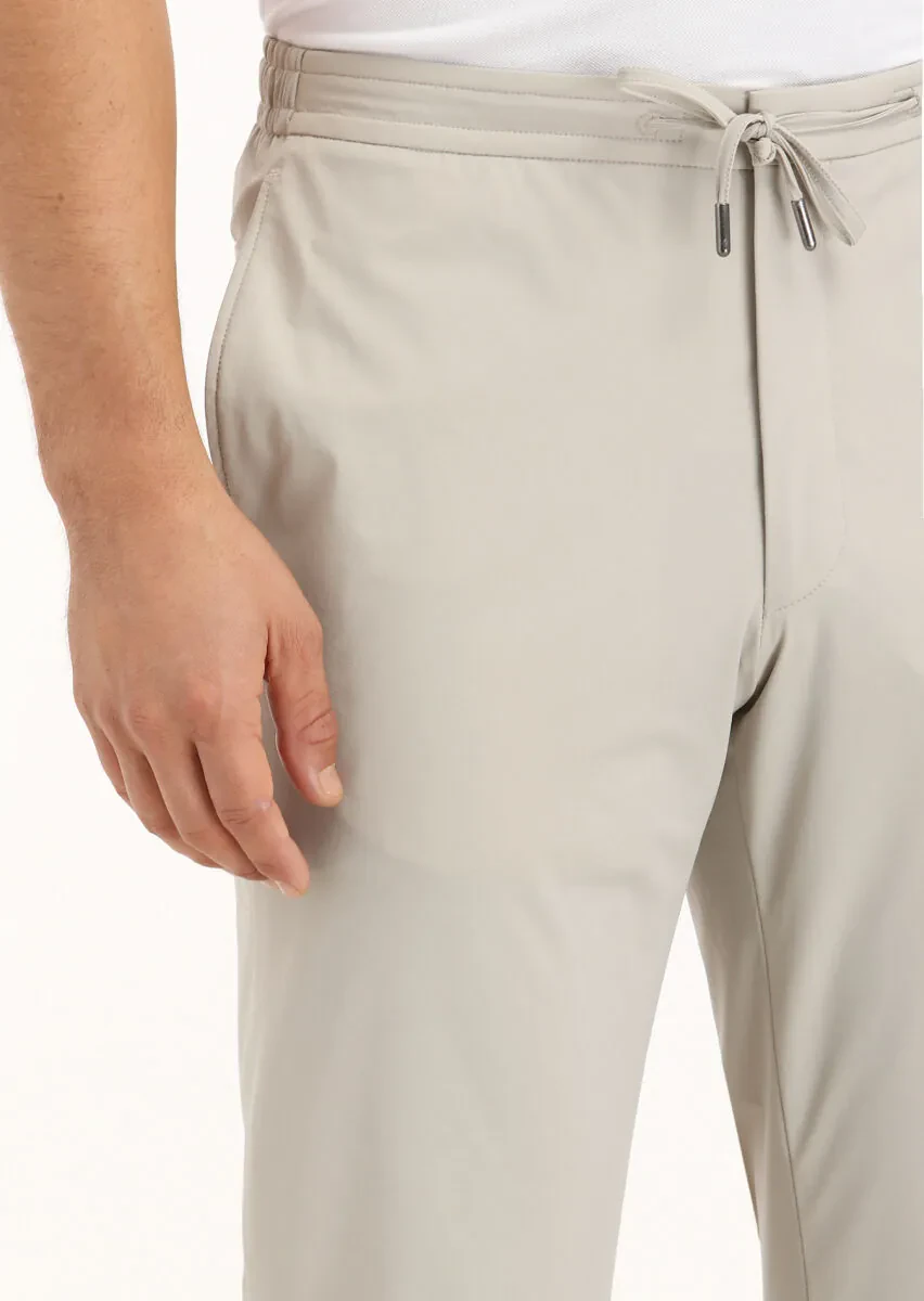 Bej Düz Örme Jogging Fit Casual Pantolon - 3