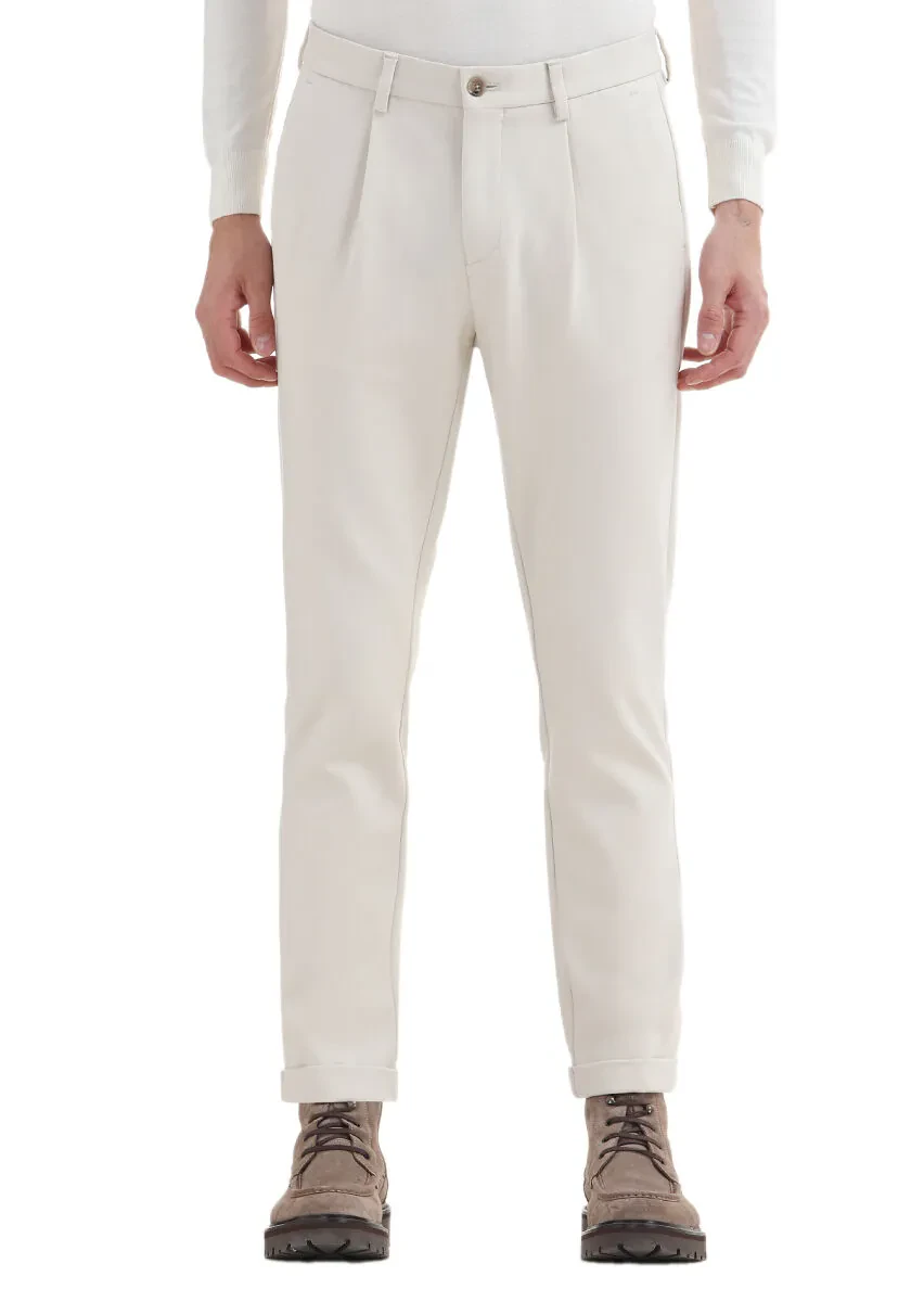 Bej Düz Örme Regular Fit Casual Pantolon - 2