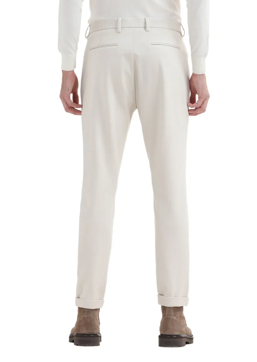 Bej Düz Örme Regular Fit Casual Pantolon - 5