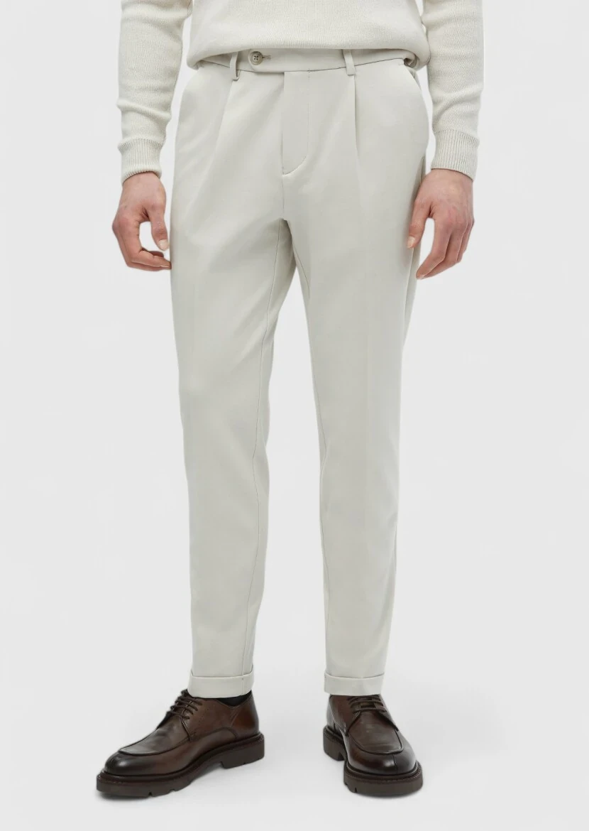 Bej Düz Örme Regular Fit Casual Pantolon - RAMSEY