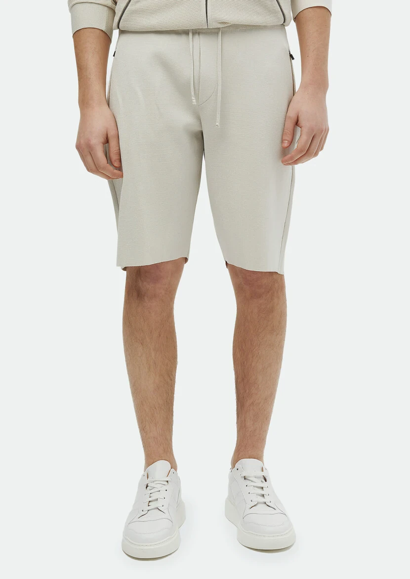 Bej Düz Örme Regular Fit Spor Bermuda - RAMSEY