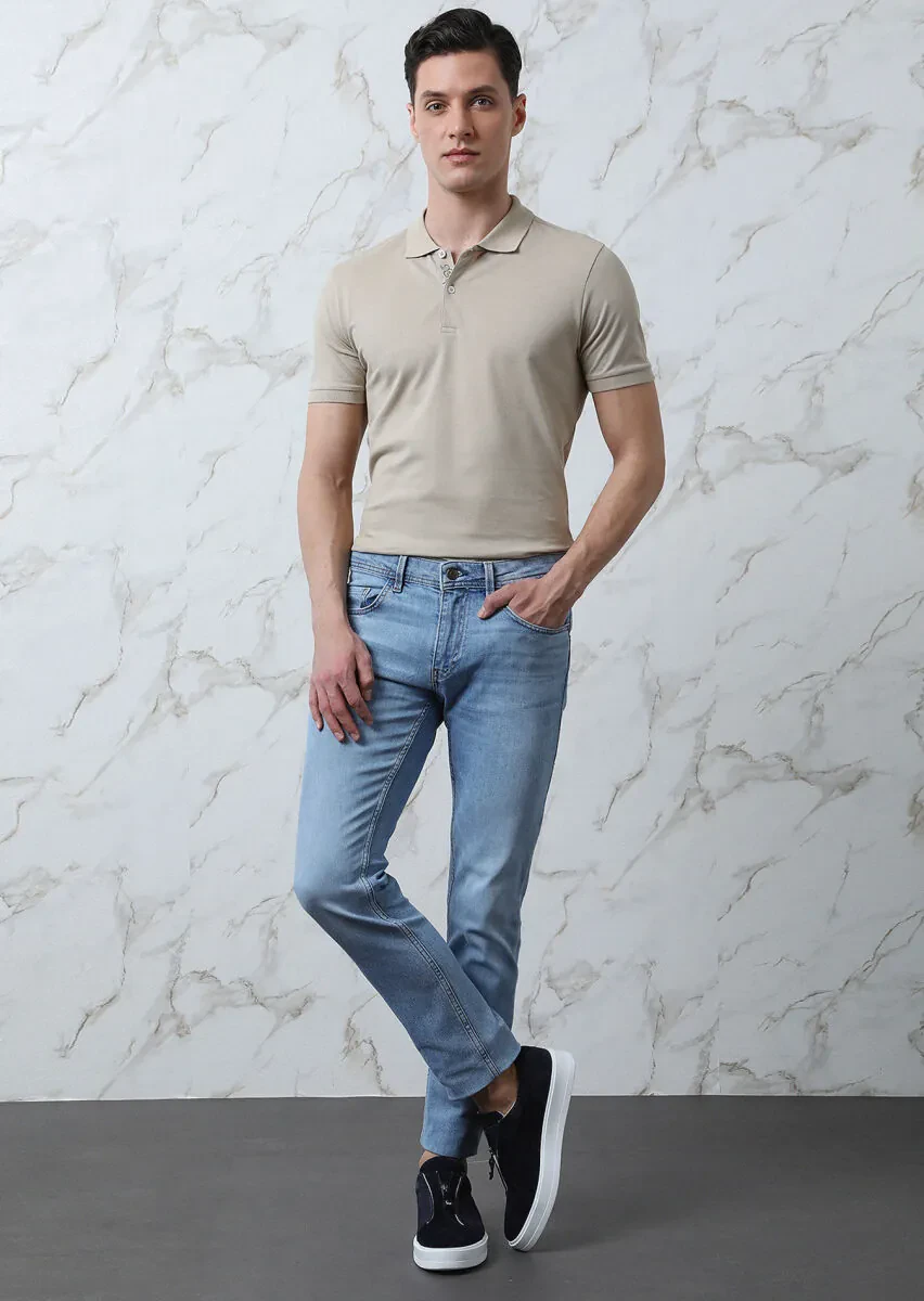 Bej Düz Polo Yaka %100 Pamuk T-Shirt - 2