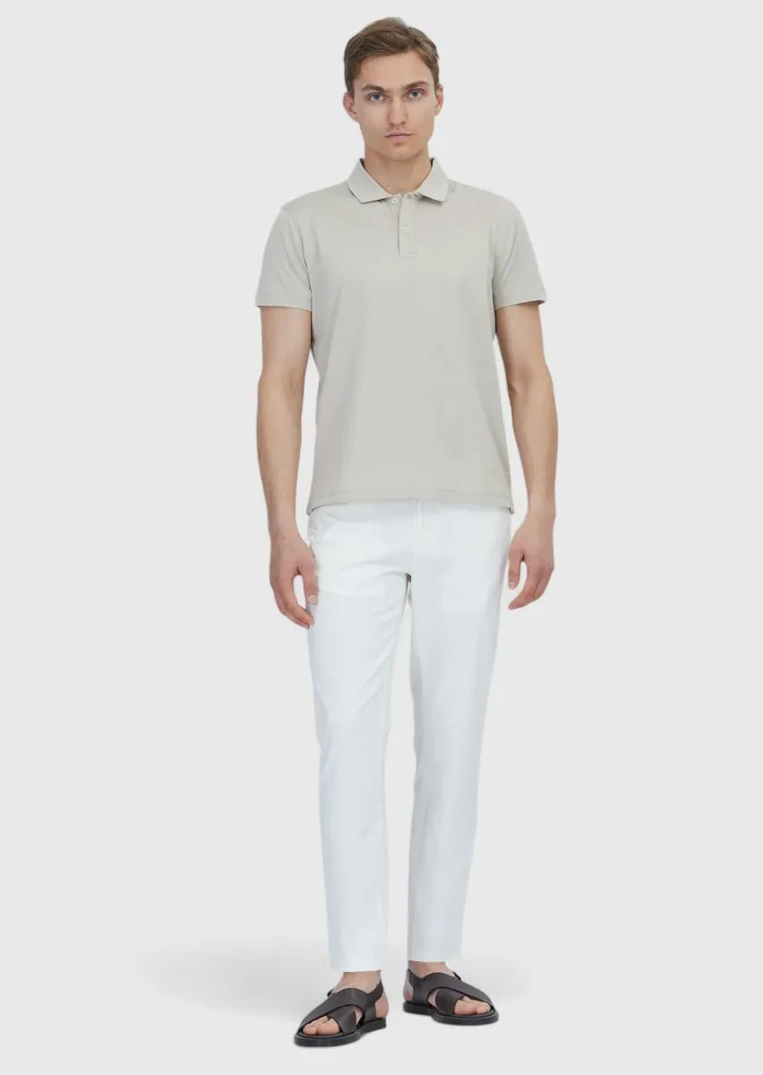 Bej Düz Polo Yaka %100 Pamuk T-Shirt - 2