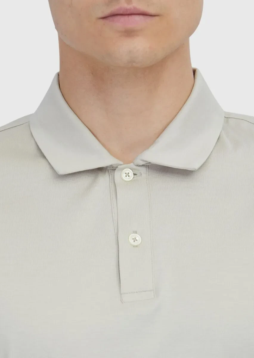 Bej Düz Polo Yaka %100 Pamuk T-Shirt - 4