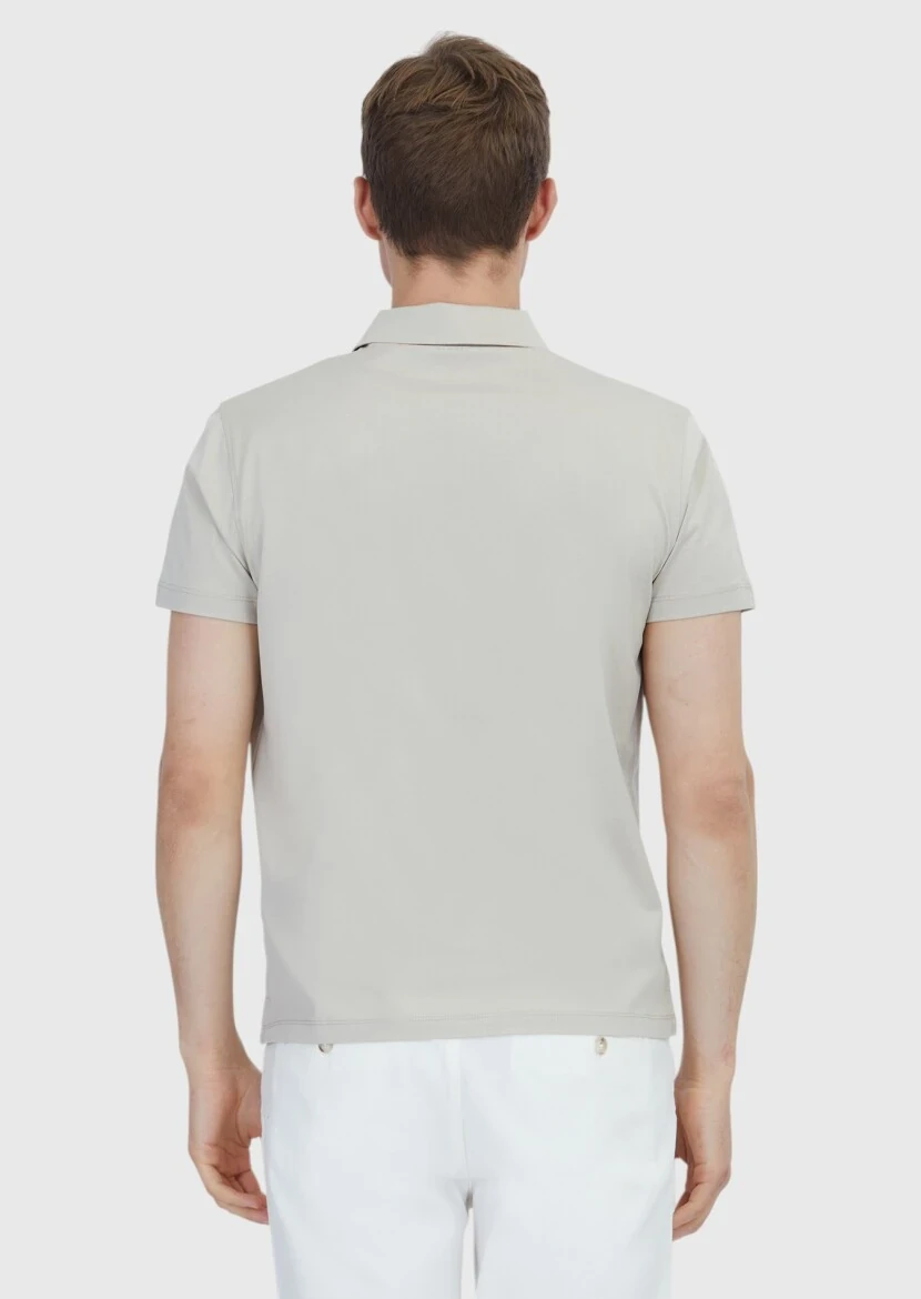 Bej Düz Polo Yaka %100 Pamuk T-Shirt - 5