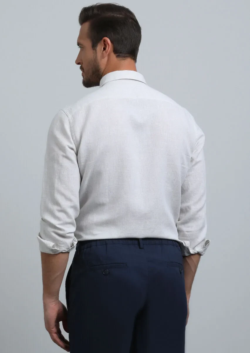 Bej Düz Regular Fit Dokuma Casual Pamuk Karışımlı Gömlek - 5