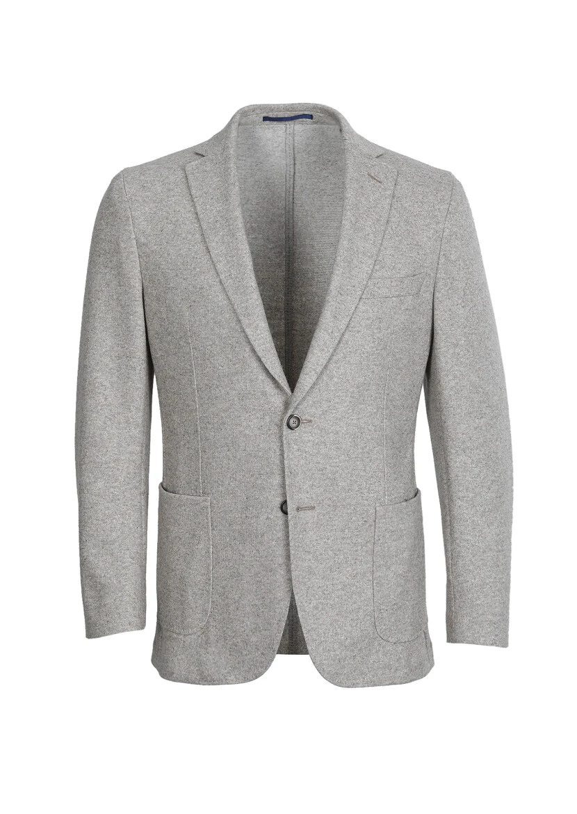 Bej Düz Shirt Shoulder Slim Fit Yün Karışımlı Örme Ceket - 6