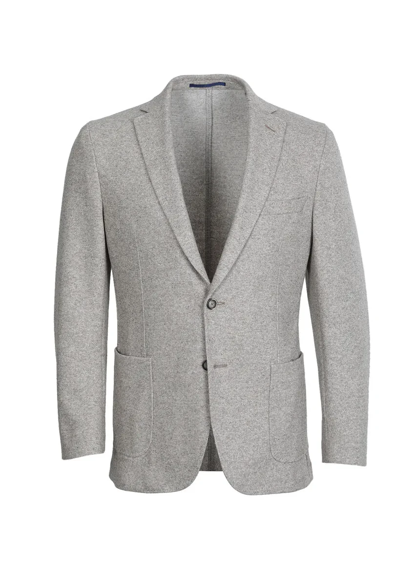 Bej Düz Shirt Shoulder Slim Fit Yün Karışımlı Örme Ceket - 6