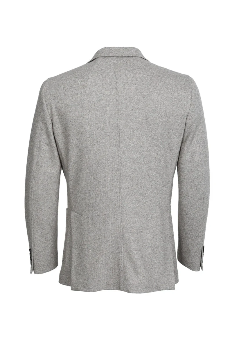 Bej Düz Shirt Shoulder Slim Fit Yün Karışımlı Örme Ceket - 7