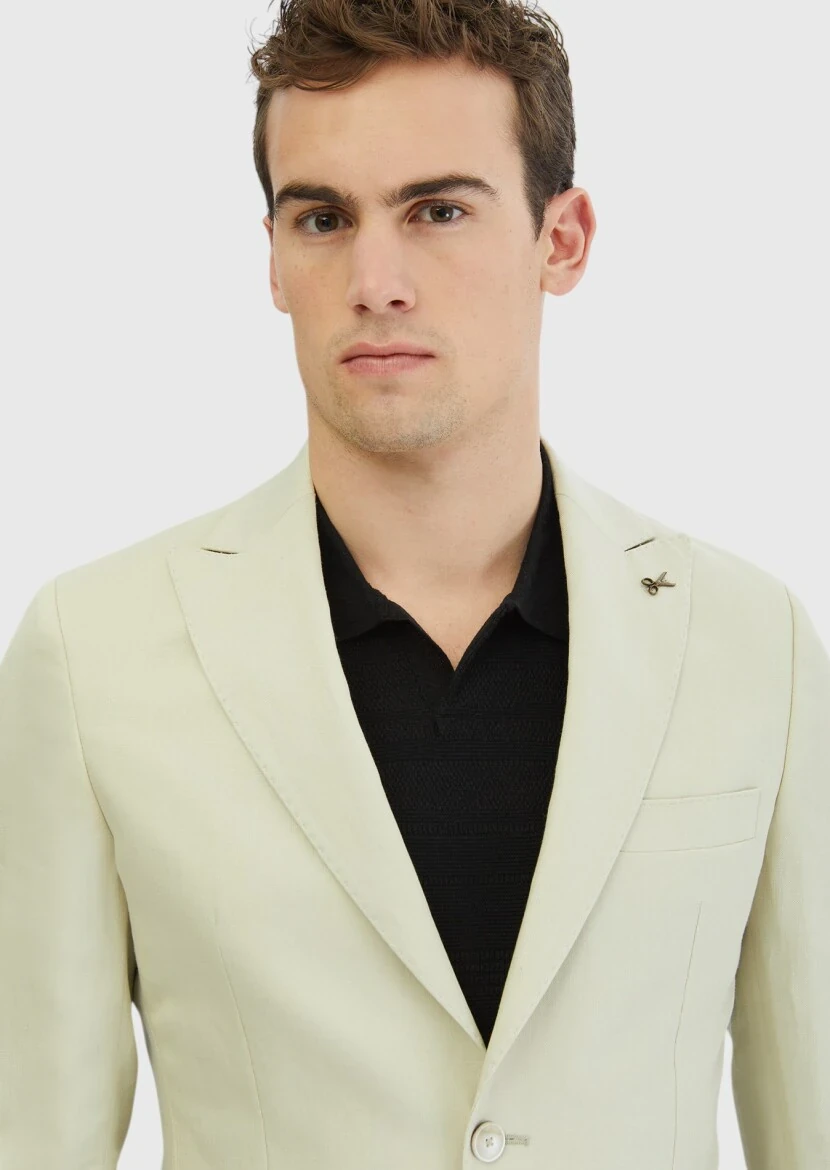 Bej Düz Zeroweight Slim Fit %100 Keten Takım Elbise - RAMSEY