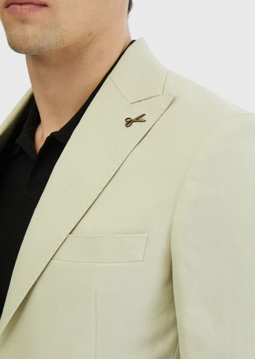 Bej Düz Zeroweight Slim Fit %100 Keten Takım Elbise - 2