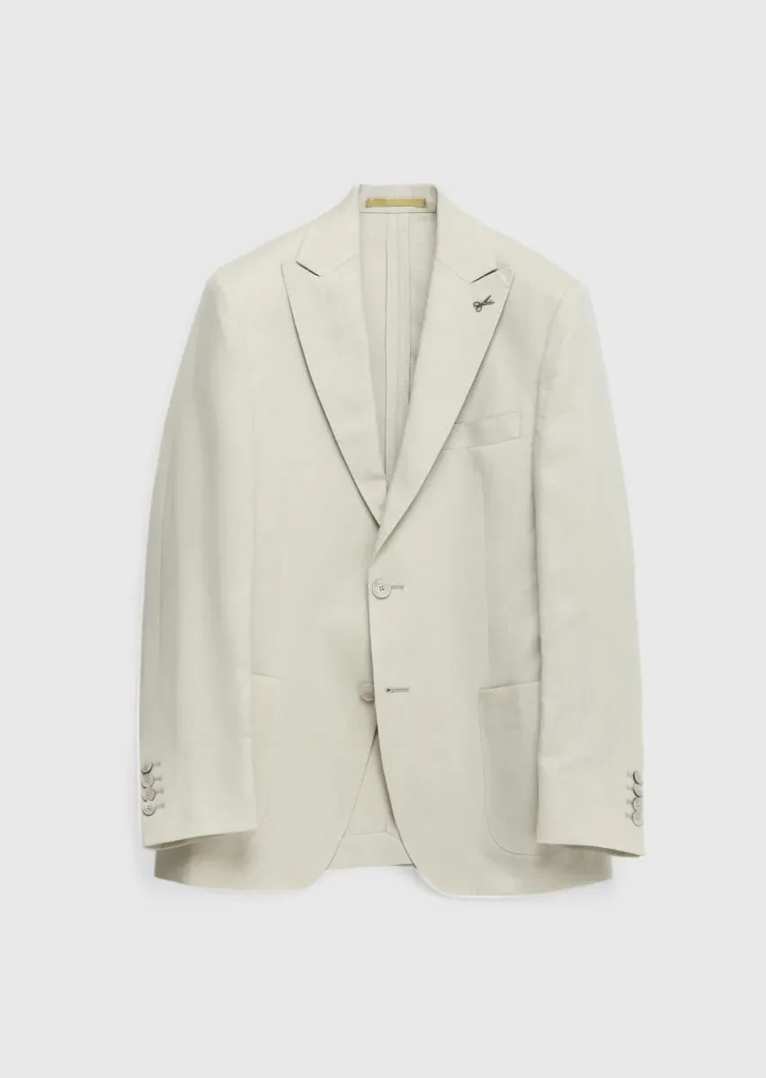 Bej Düz Zeroweight Slim Fit %100 Keten Takım Elbise - 6