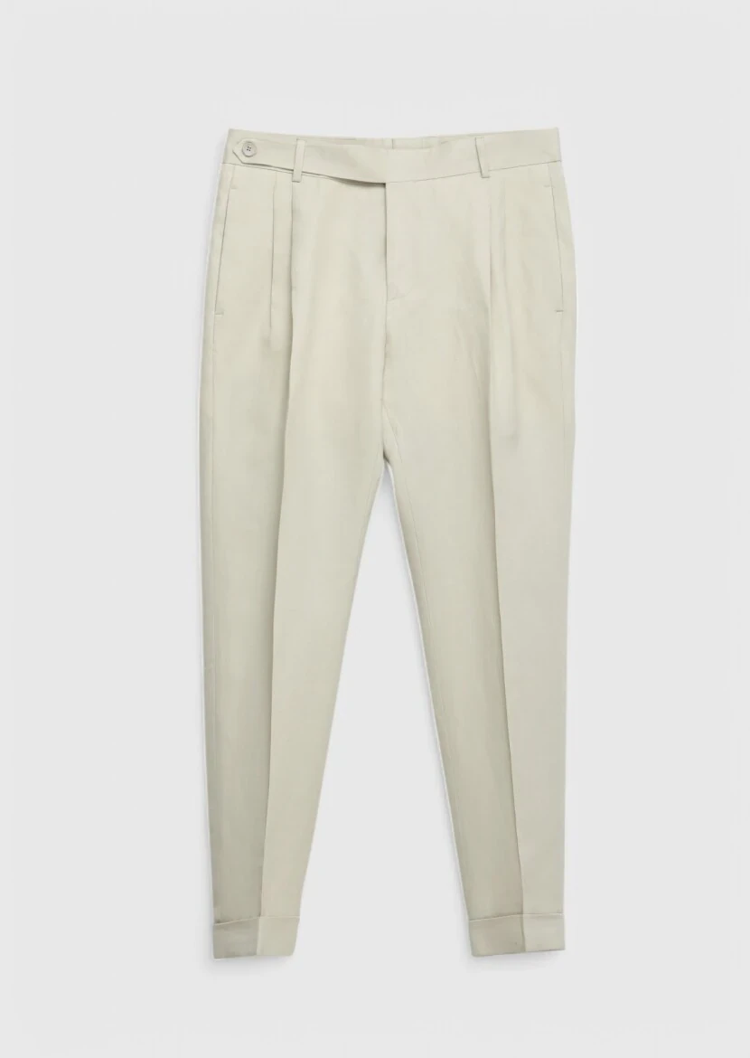 Bej Düz Zeroweight Slim Fit %100 Keten Takım Elbise - 7