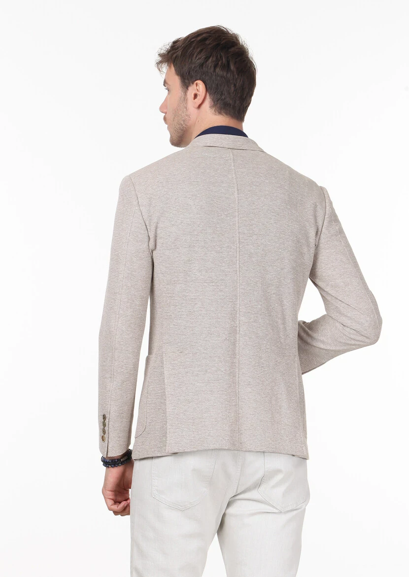 Bej Düz Zeroweight Slim Fit Pamuk Karışımlı Örme Ceket - 4