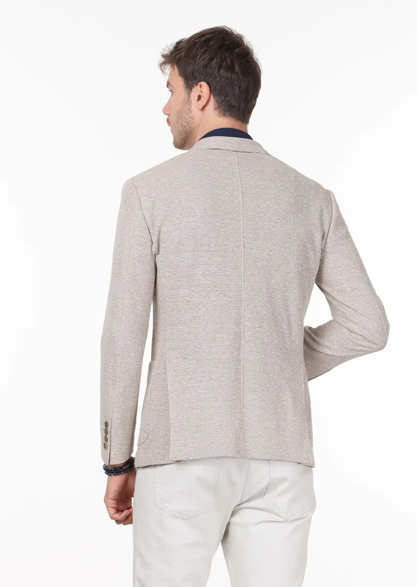 Bej Düz Zeroweight Slim Fit Pamuk Karışımlı Örme Ceket - 4