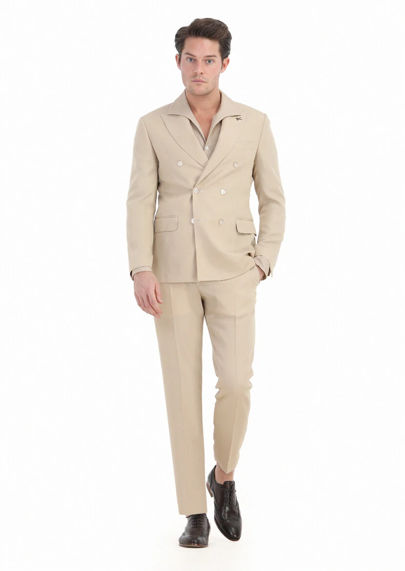 Bej Düz Zeroweight Slim Fit Takım Elbise - 1