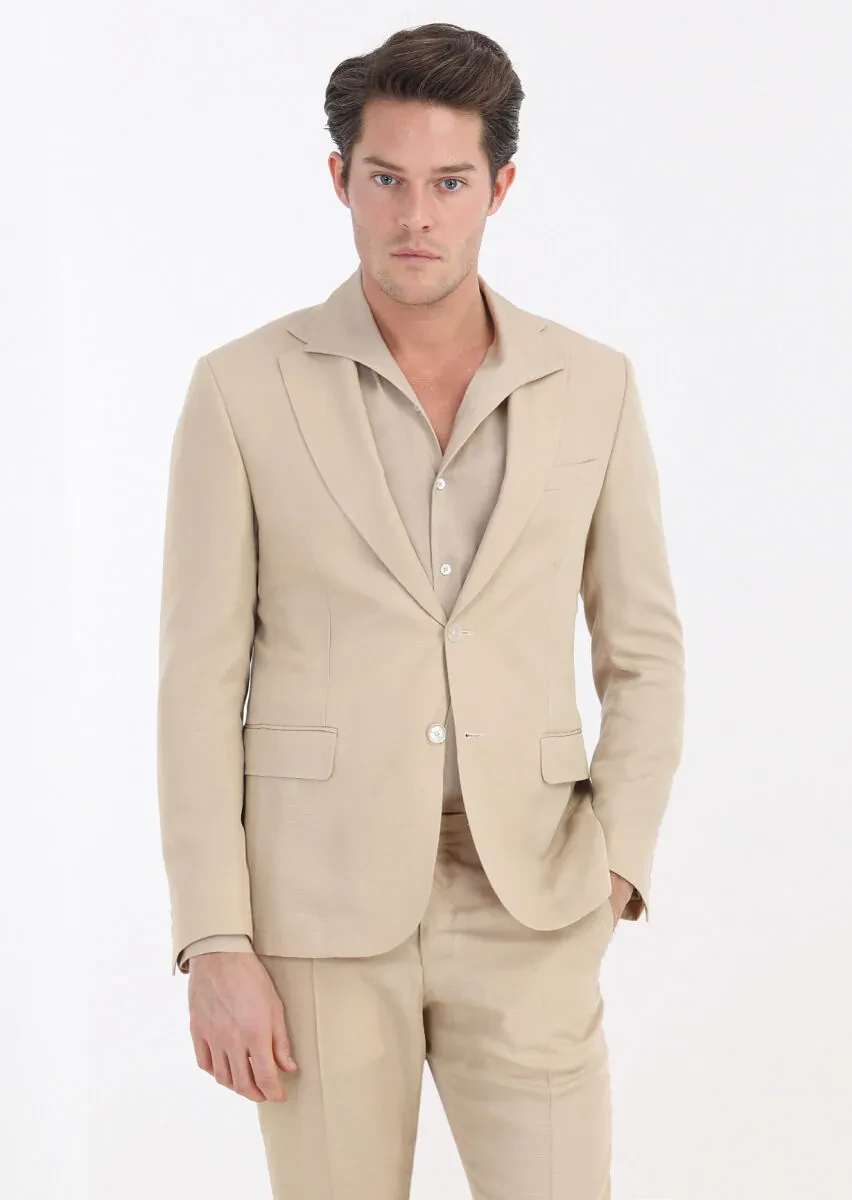 Bej Düz Zeroweight Slim Fit Takım Elbise - 2