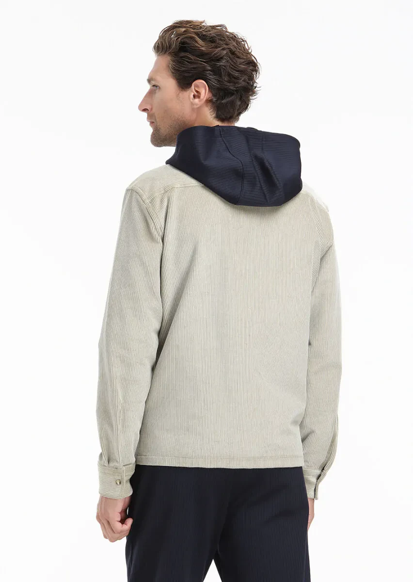 Bej Fitilli Casual Fit Dokuma Kadife %100 Pamuk Overshırt - 5