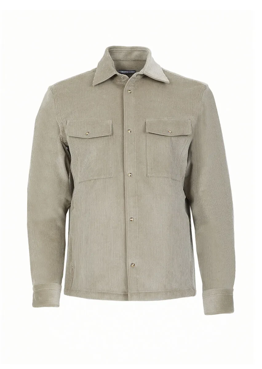 Bej Fitilli Casual Fit Dokuma Kadife %100 Pamuk Overshırt - 6