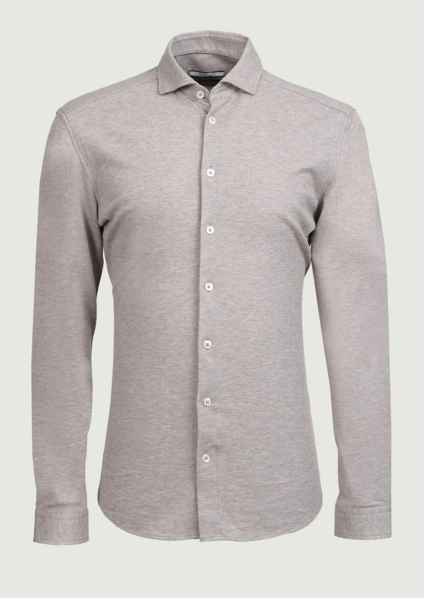 Bej Fitted Fit Casual %100 Pamuk Gömlek - 6