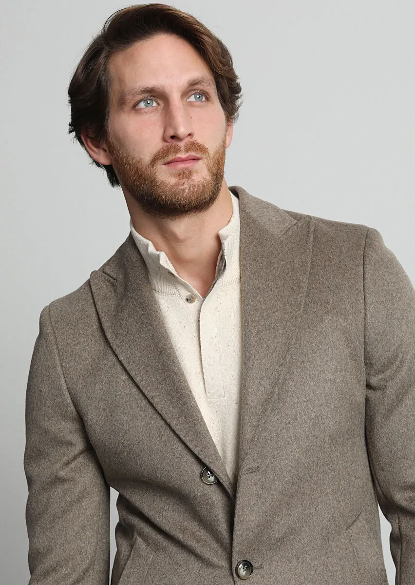 Bej Fitted Fit Kruvaze Yaka Casual Dokuma Palto - 2