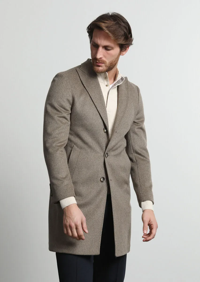 Bej Fitted Fit Kruvaze Yaka Casual Dokuma Palto - 3