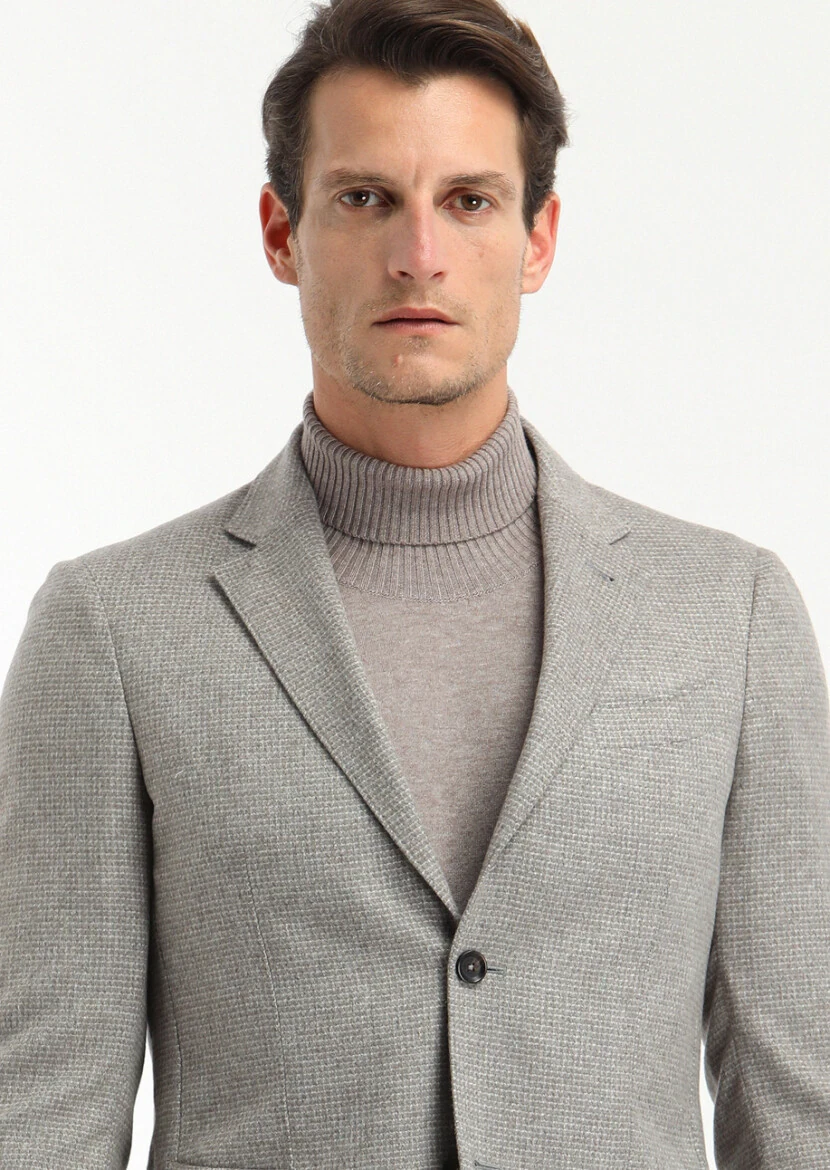 Bej İpek Karışımlı Ceket - 2