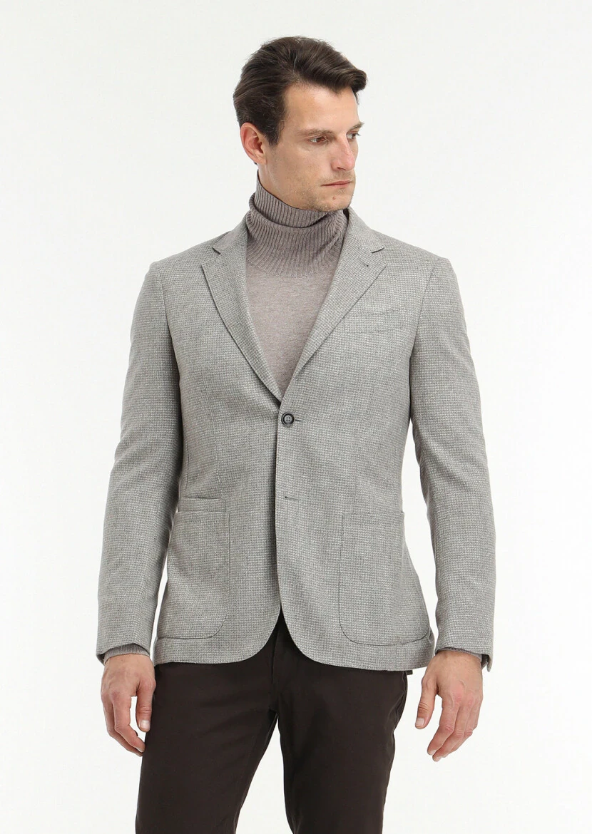 Bej İpek Karışımlı Ceket - 3