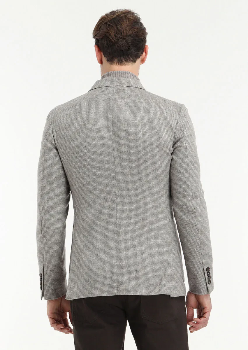 Bej İpek Karışımlı Ceket - 4