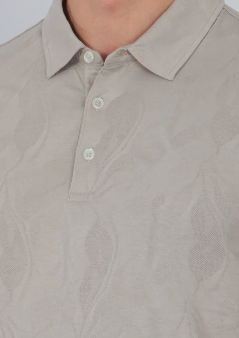 Bej Jakarlı Polo Yaka %100 Pamuk T-Shirt - 3