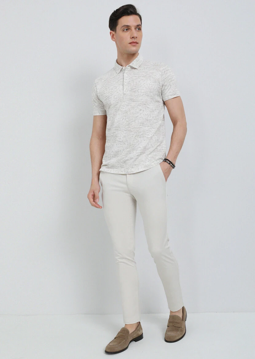 Bej Jakarlı Polo Yaka %100 Pamuk T-Shirt - 3