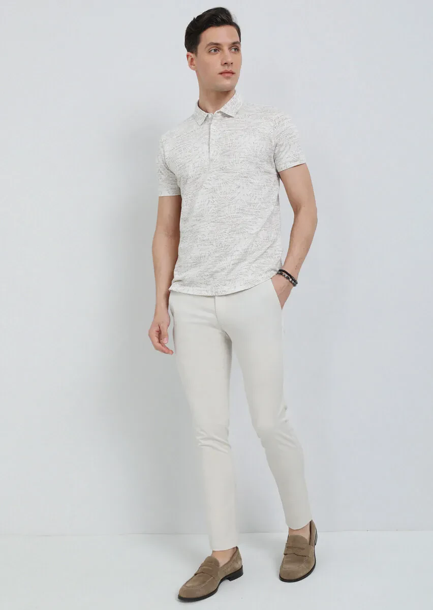 Bej Jakarlı Polo Yaka %100 Pamuk T-Shirt - 3