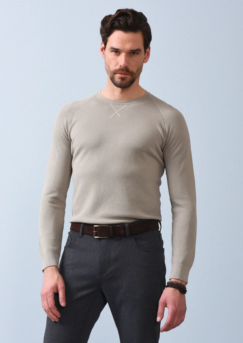 Bej Jakarlı Triko Kazak - 1