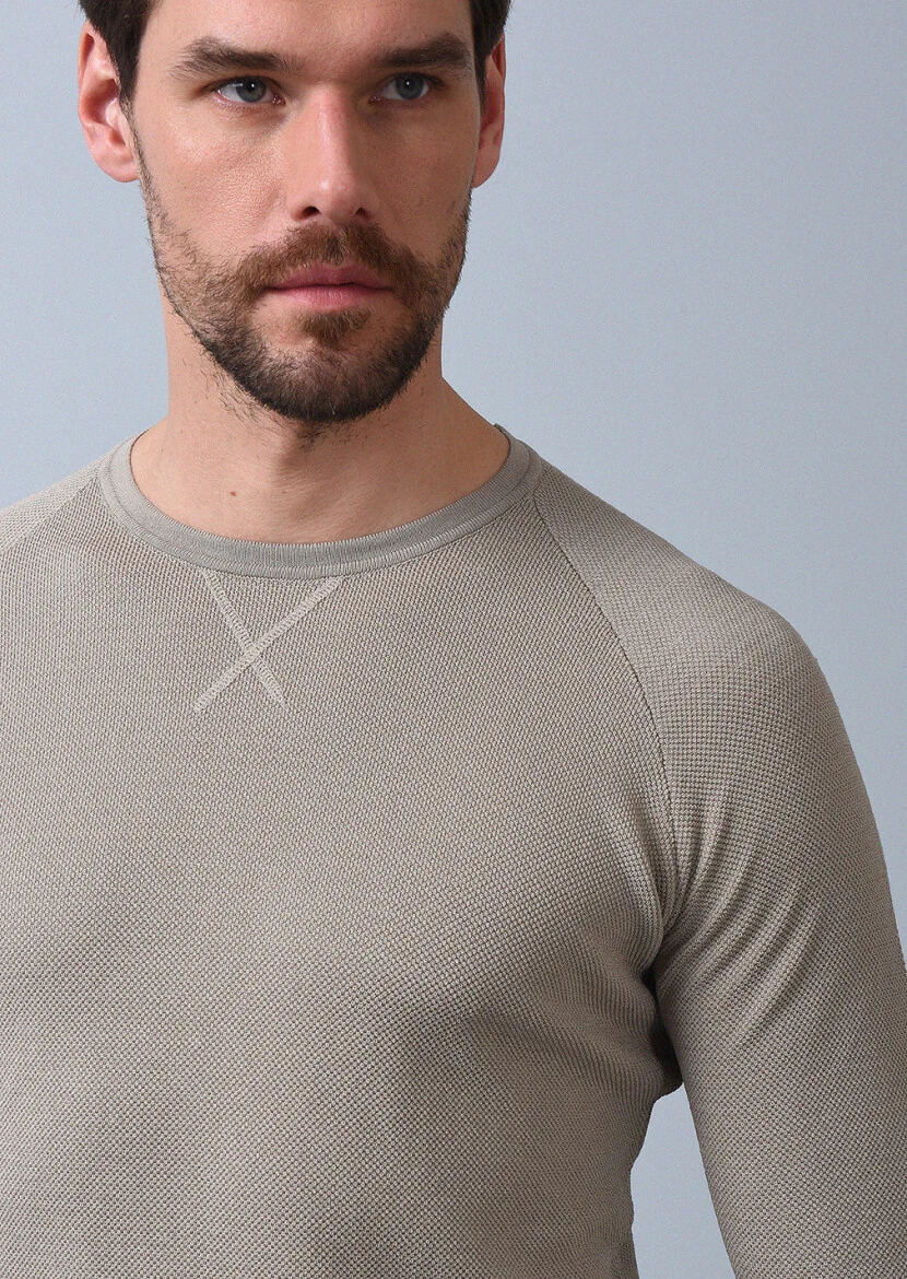 Bej Jakarlı Triko Kazak 