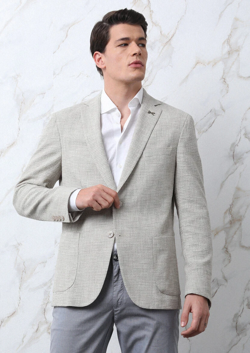 Bej Mikro Shirt Shoulder Slim Fit Pamuk Karışımlı Ceket - 2