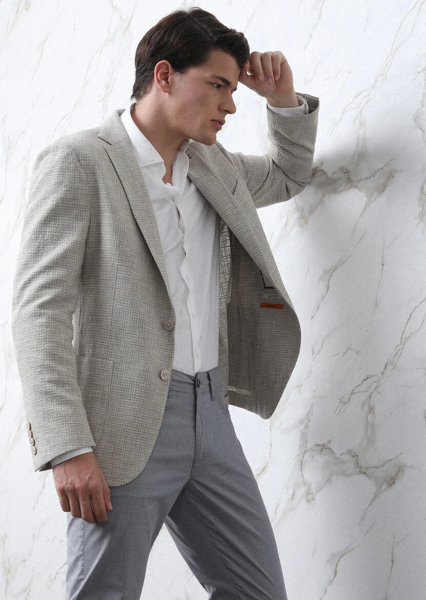 Bej Mikro Shirt Shoulder Slim Fit Pamuk Karışımlı Ceket - 3