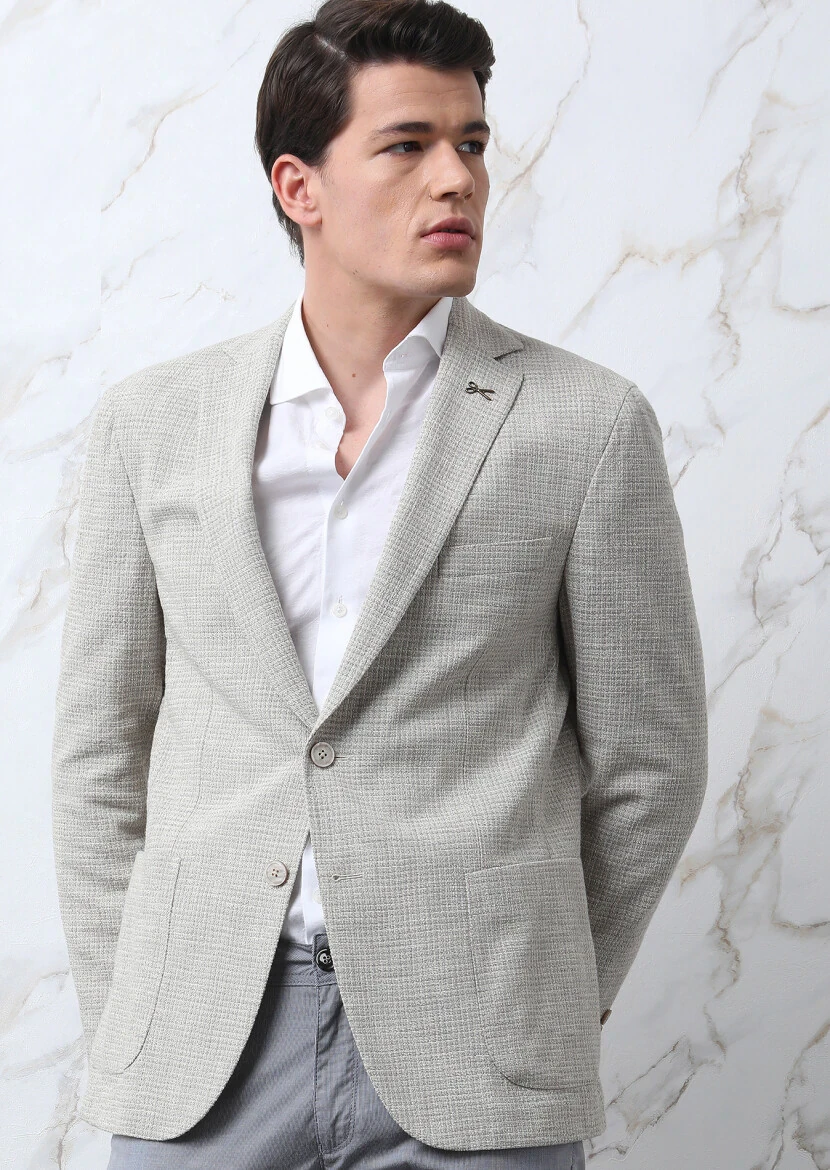 Bej Mikro Shirt Shoulder Slim Fit Pamuk Karışımlı Ceket - 4