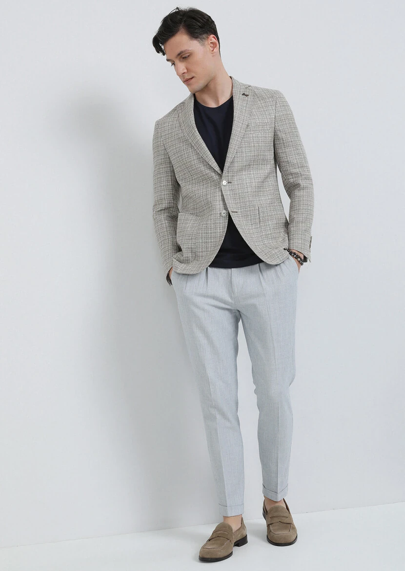 Bej Mikro Shirt Shoulder Slim Fit Yün Karışımlı Ceket - 1