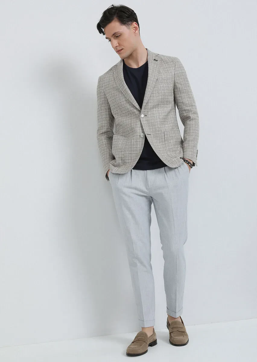 Bej Mikro Shirt Shoulder Slim Fit Yün Karışımlı Ceket - 1