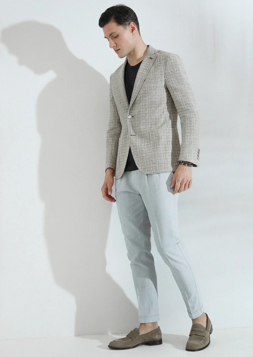 Bej Mikro Shirt Shoulder Slim Fit Yün Karışımlı Ceket - 3