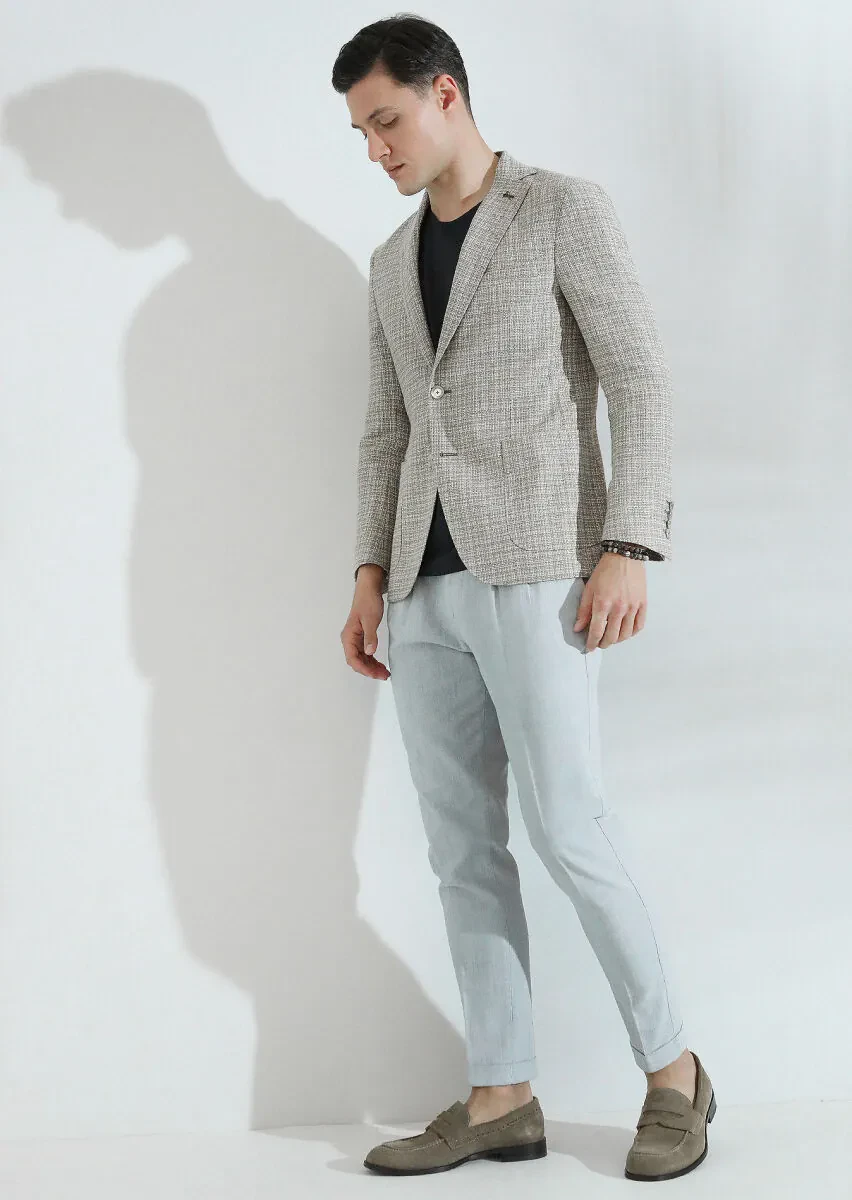 Bej Mikro Shirt Shoulder Slim Fit Yün Karışımlı Ceket - 3