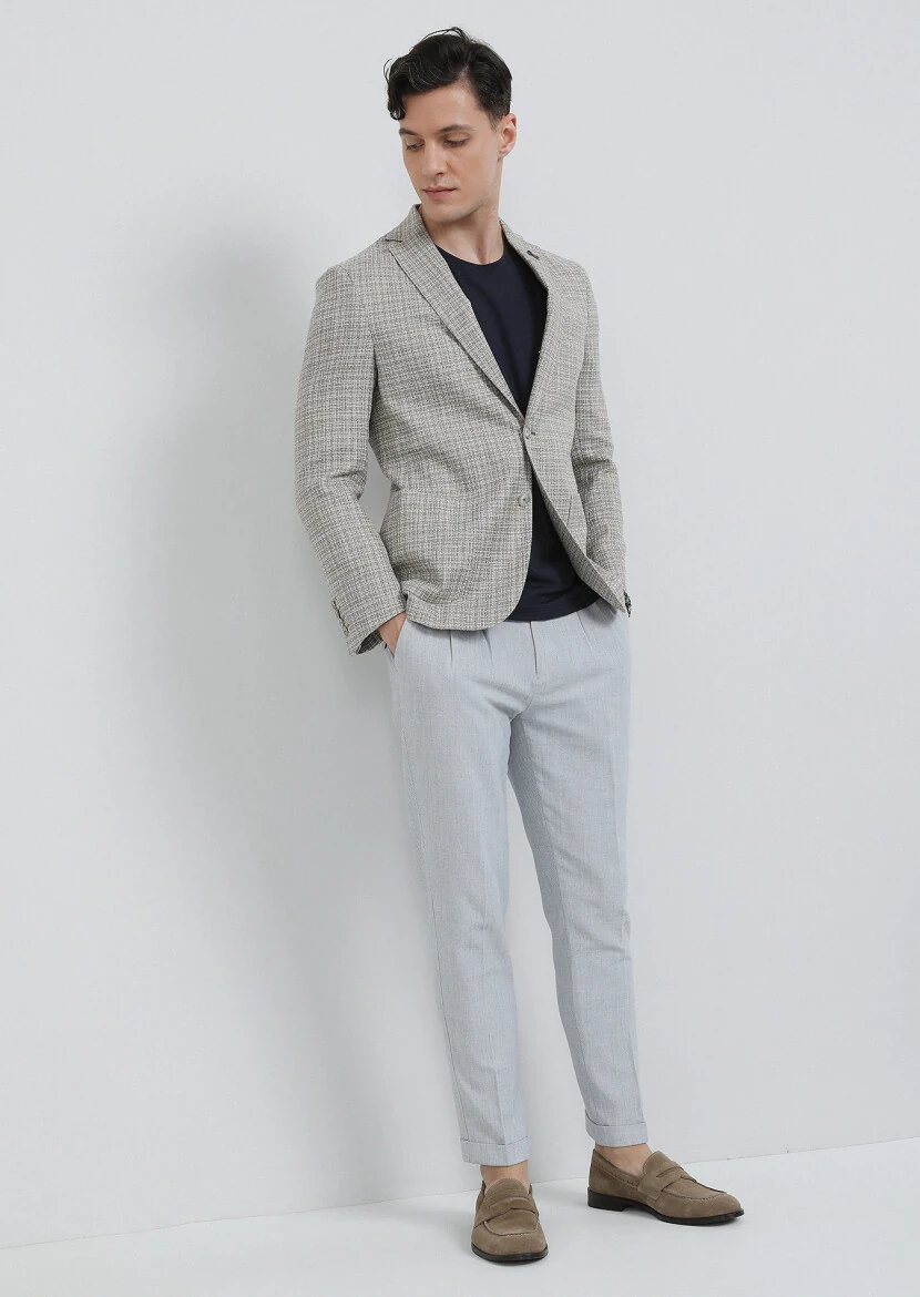 Bej Mikro Shirt Shoulder Slim Fit Yün Karışımlı Ceket - 4