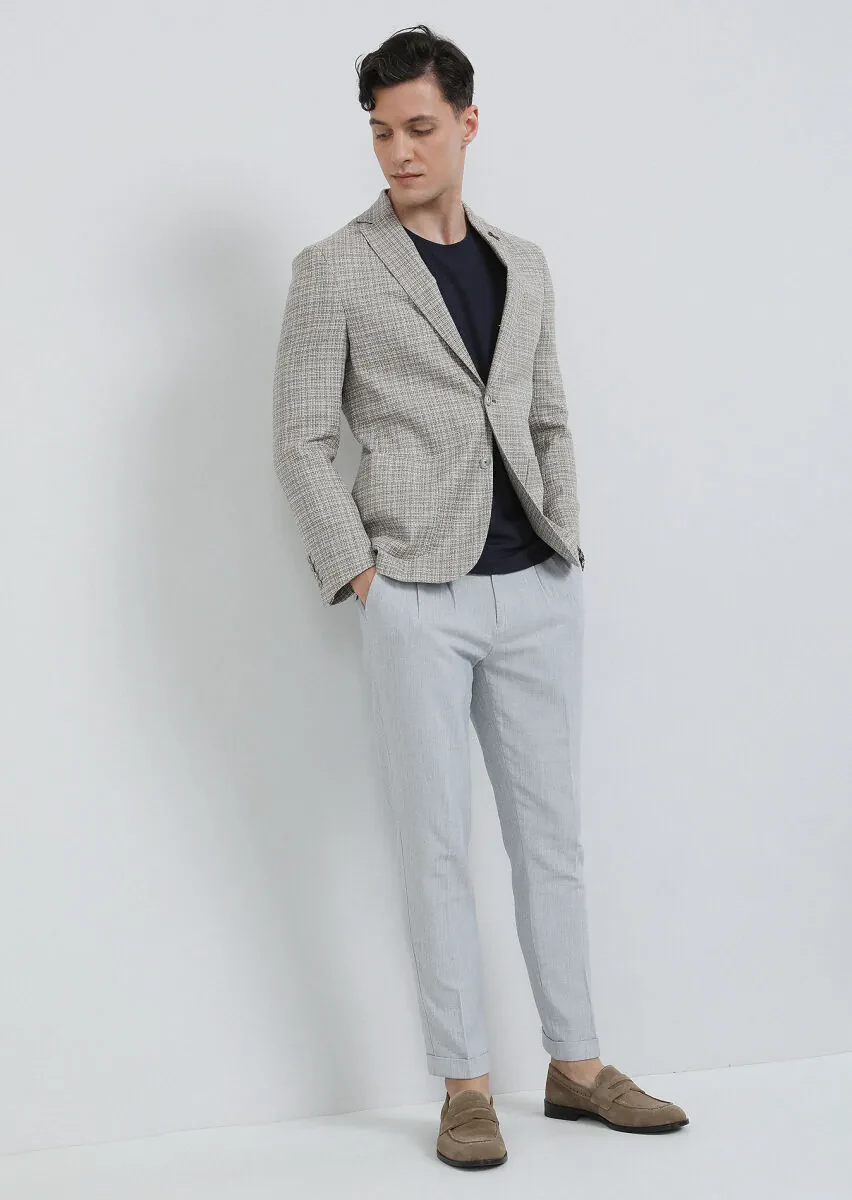 Bej Mikro Shirt Shoulder Slim Fit Yün Karışımlı Ceket - 4