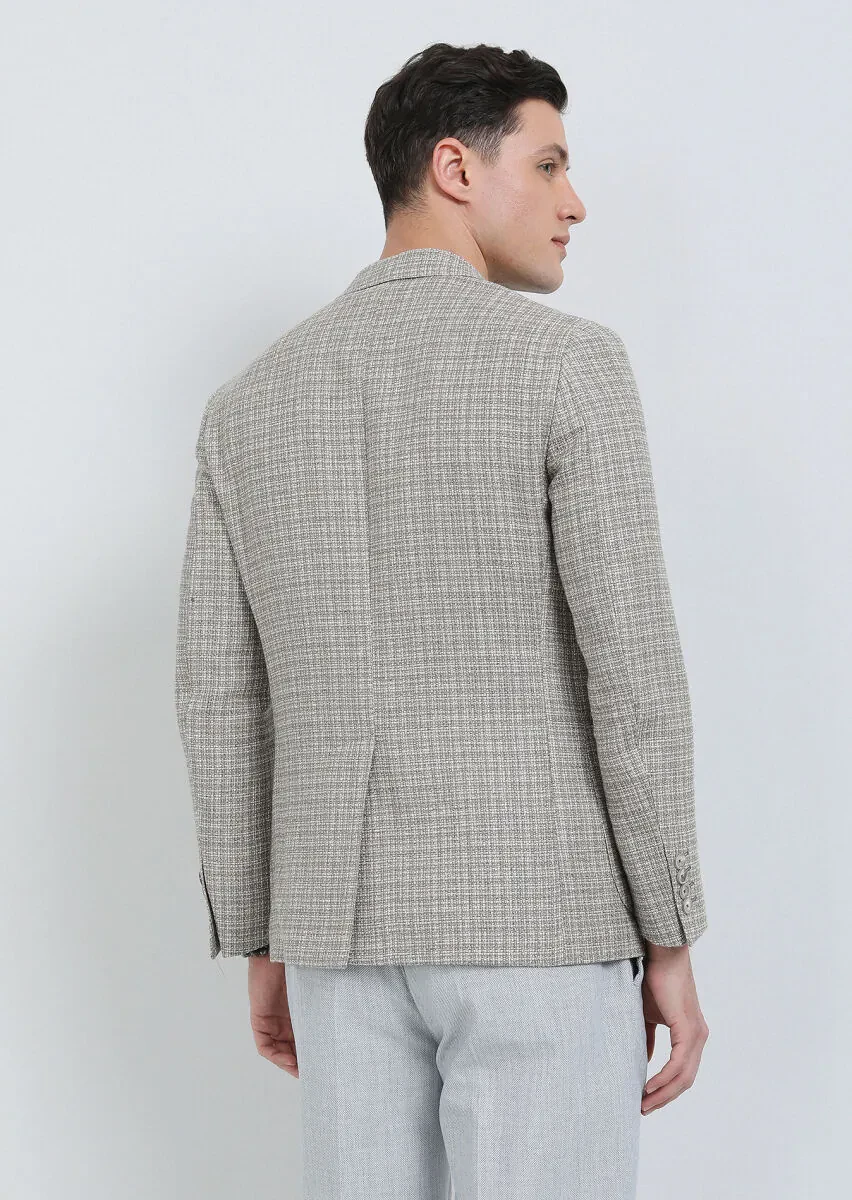 Bej Mikro Shirt Shoulder Slim Fit Yün Karışımlı Ceket - 5